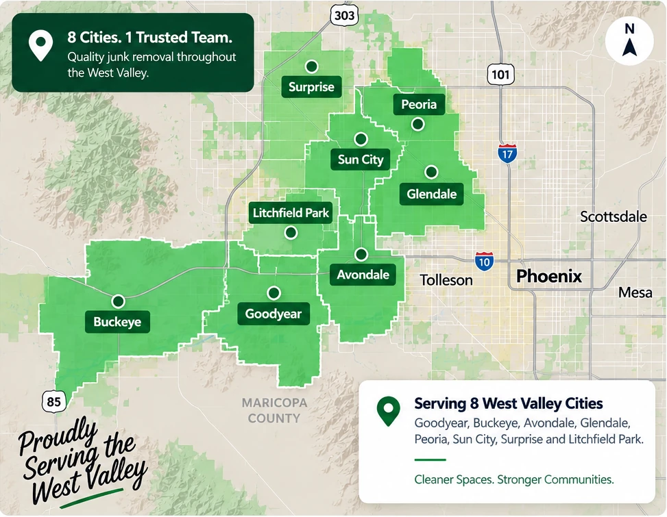 Mapa de las ocho áreas de servicio de West Valley Junk